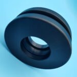 Black plastic grooved guide wheel pulley for conveyor and transmission systems
