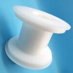 White plastic machined flanged guide roller spool for wire or belt guiding