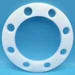 White plastic circular mounting flange ring with bolt circle pattern for industrial machines